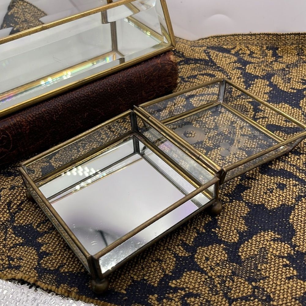 Cynthia Rowley Large Box and Flower Etched Small Trinket Glass Boxes Etsy