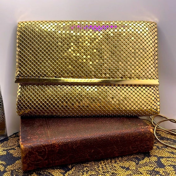 Vintage 50s Gold Octagonal Mesh Clutch with Snake 