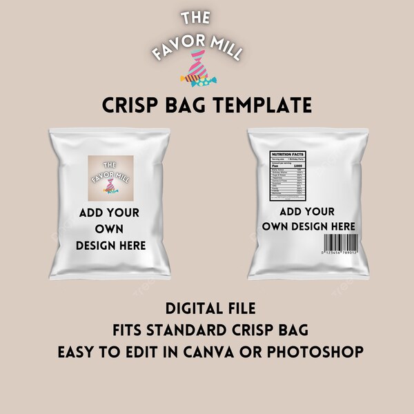 Customisable Crisp/Chip Bag Template, Edit in Canva, Personalised Party Favors/Favours