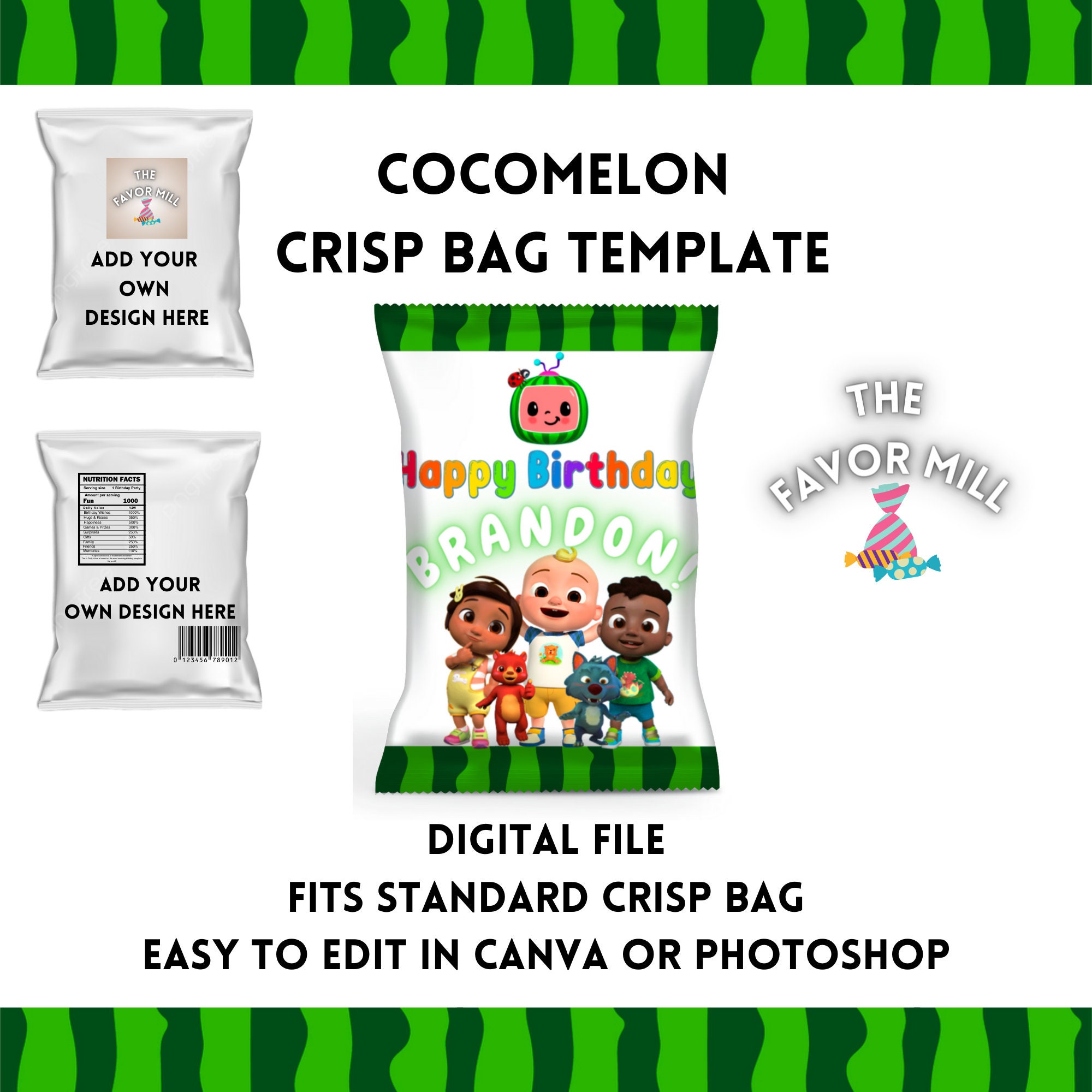 Cocomelon Customisable Crisp/cocomelon Chip Bag Template, Edit in Canva ...