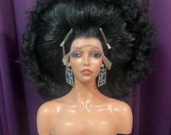 Drag Queen Wig - Giant Black Double Stacked Lace Front