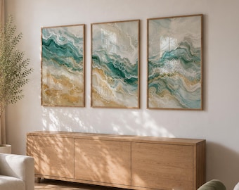 Sage Green Triptych Wall Art Printable – Minimal Fog Abstract, Japandi Wabi Sabi Set