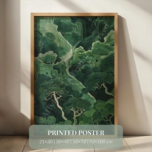 Salbeigrünes Japandi Poster - Minimalistische Wald Wandkunst in ruhigen Erdtönen, Wabi Sabi Zen Print, erhältlich in den Größen 21x30 bis 70 x 100 cm