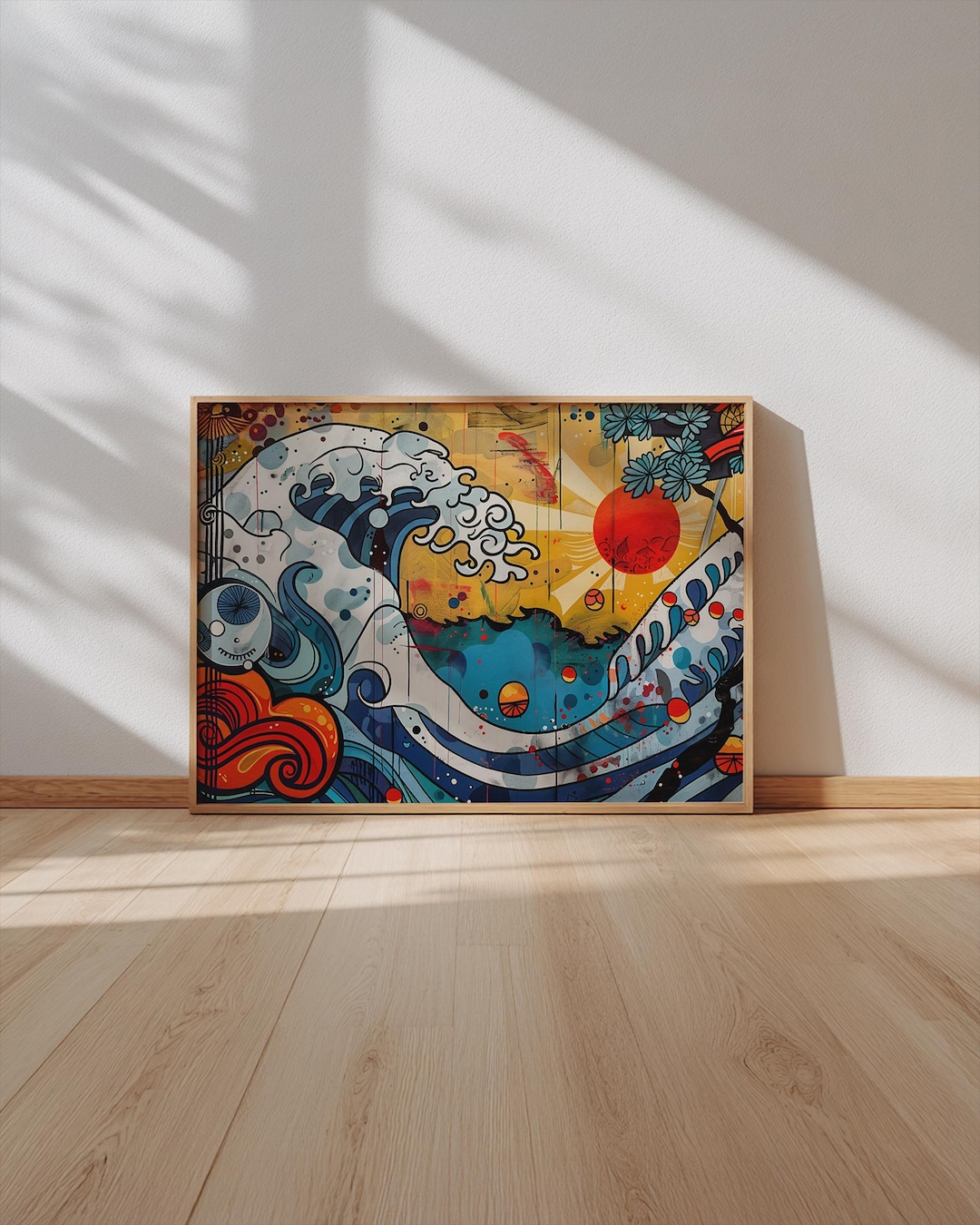 Japanese Wave Art Print: Takashi Murakami Style, Japandi Decor