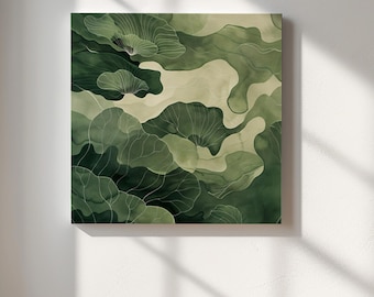 Sage Green Japandi Canvas Wall Art – Wabi Sabi Botanical Statement Piece