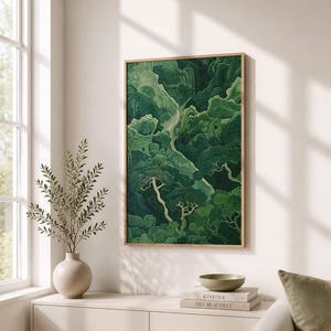 Salbeigrüner Wald Poster - Japandi Wandkunst, minimalistischer Wabi Sabi Druck (ungerahmt)