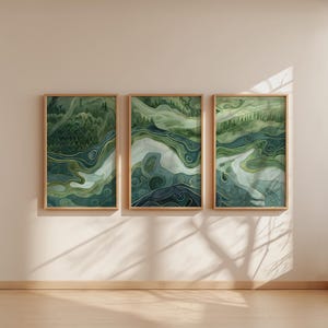 Sage Green Japandi Forest Triptych: Minimalist Zen Wall Art, Digital Download
