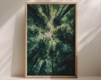 Deep Forest Japandi Wall Art – Sage Green Wabi Sabi Nature Poster, Minimalist Digital Print
