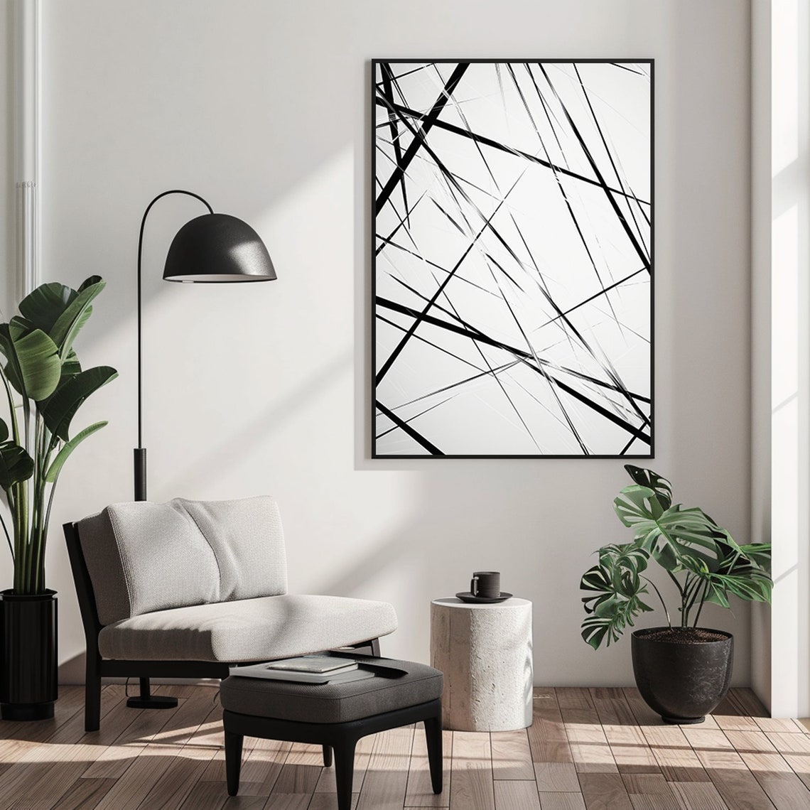 Modern Black and White Abstract Wall Art Minimalist 3-piece Digital ...