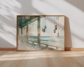 Japandi Coastal Wall Art – Sage Green Ocean Minimalist Poster (Digital Download)