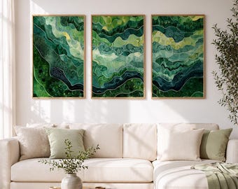 Sage Green Japandi Triptych – Abstract Landscape Wall Art Set (Digital Download)