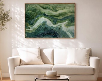 Sage Green Japandi Wall Art Poster – Horizontal Minimalist Landscape Print