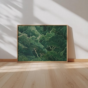 Sage Green Japandi Landscape Print – Minimalist Forest Wall Art (Horizontal Digital Download) image 1