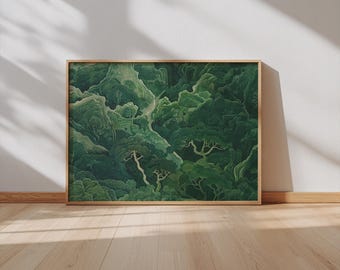 Sage Green Japandi Landscape Print – Minimalist Forest Wall Art (Horizontal Digital Download)
