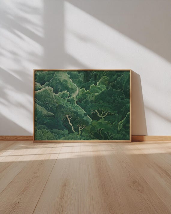 Sage Green Japandi Landscape Printable – Wabi-Sabi Forest Digital Wall Art (Horizontal)