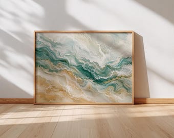 Japandi Ocean Wall Art Printable – Sage Green Coastal Abstract Print