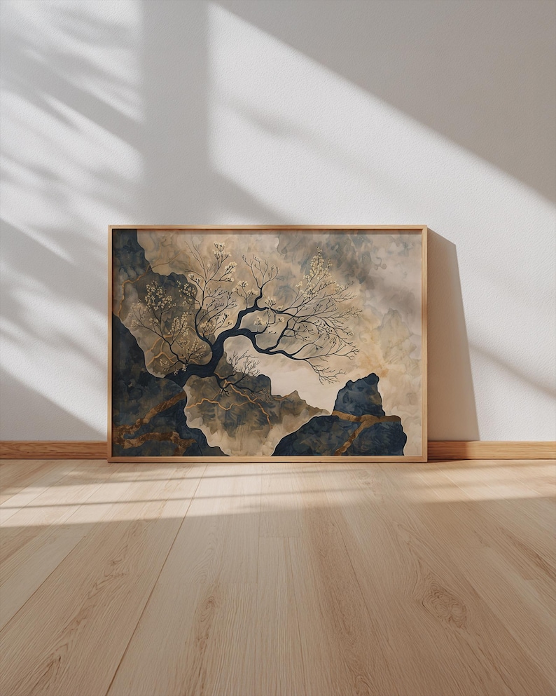 Earth Tone Japandi Wall Art – Minimalist Wabi Sabi Tree Branch Poster ...