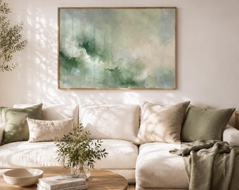 Sage Green Horizontal Wall Art – Minimal Japandi Wabi Sabi Poster