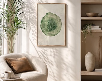 Sage Green Tree Ring Print – Japandi Wabi Sabi Wall Art (Digital Download)