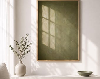 Sage Green Window Light Poster – Japandi Shadow Wall Art, Unframed Print