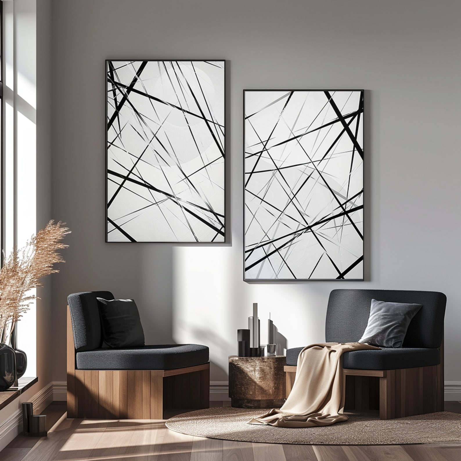 Modern Black and White Abstract Wall Art Minimalist 3-piece Digital ...