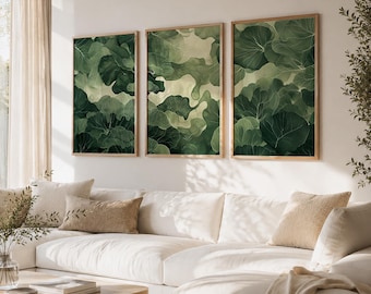 Sage Green Japandi Triptych Wall Art – Minimalist Wabi Sabi Poster Set