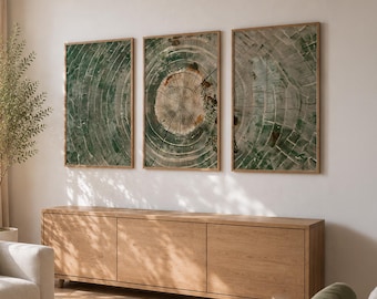 Sage Green Tree Ring Poster – Japandi Wabi-Sabi Wall Art, Unframed Print