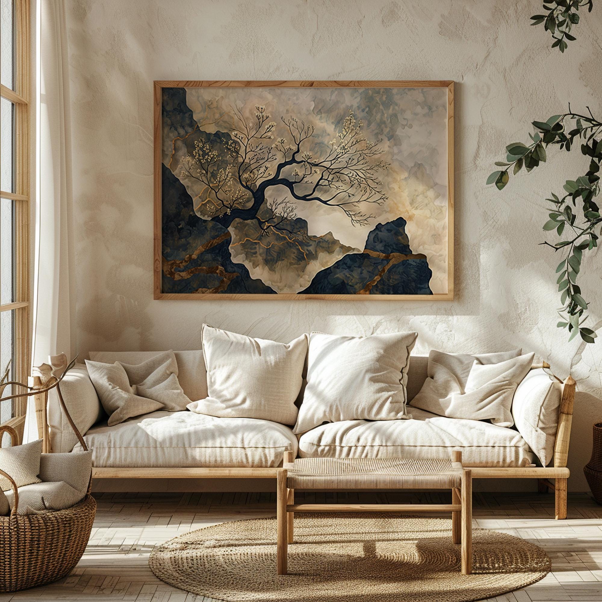 Earth Tone Japandi Wall Art – Minimalist Wabi Sabi Tree Branch Poster ...