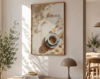 Japandi Autumn Tea Print – Calm Seasonal Still Life Artwork (Digital Download)