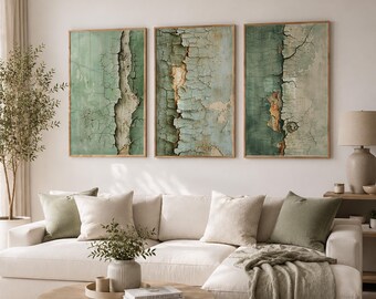 Japandi Wall Art Set – Soft Sage Green Organic Texture Prints