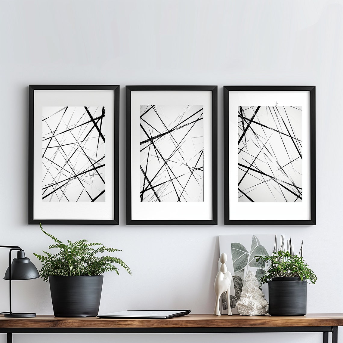 Modern Black and White Abstract Wall Art Minimalist 3-piece Digital ...