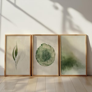 Printed Japandi Poster Set of 3, Sage Green Wabi Sabi Wall Art, Minimalist Botanical Nature Prints, Calm Vertical Zen Home Decor, Gift Idea