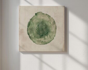 Sage Green Tree Ring Canvas – Japandi Wabi Sabi Wall Art (Ready to Hang)