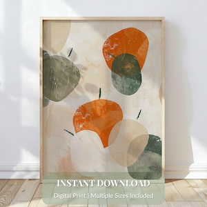 Japandi Pumpkin Print – Sage Green and Burnt Orange Autumn Poster, Minimalist Digital PNG