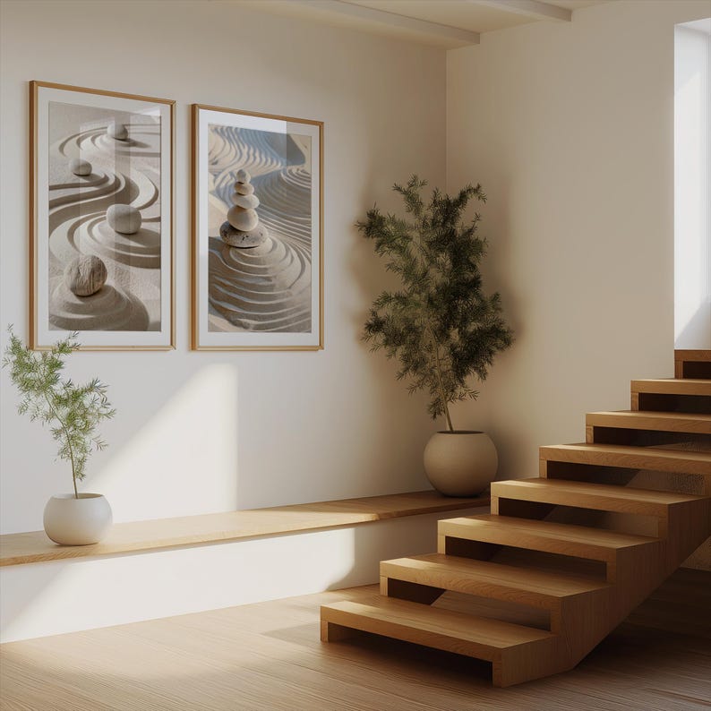 Zen Garden Art Prints: Minimalist Sand & Stone, Wabi Sabi Decor ...