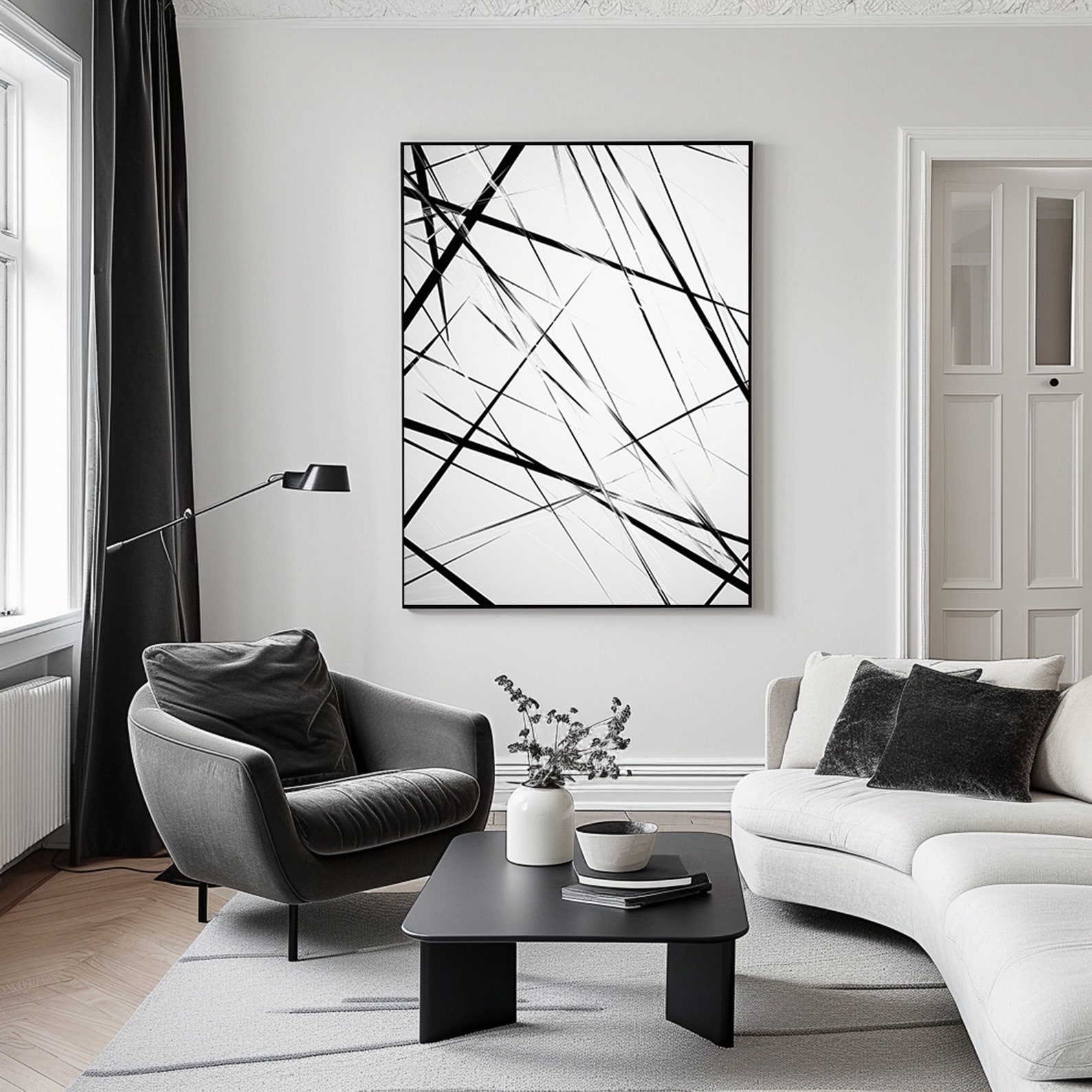 Modern Black and White Abstract Wall Art Minimalist 3-piece Digital ...