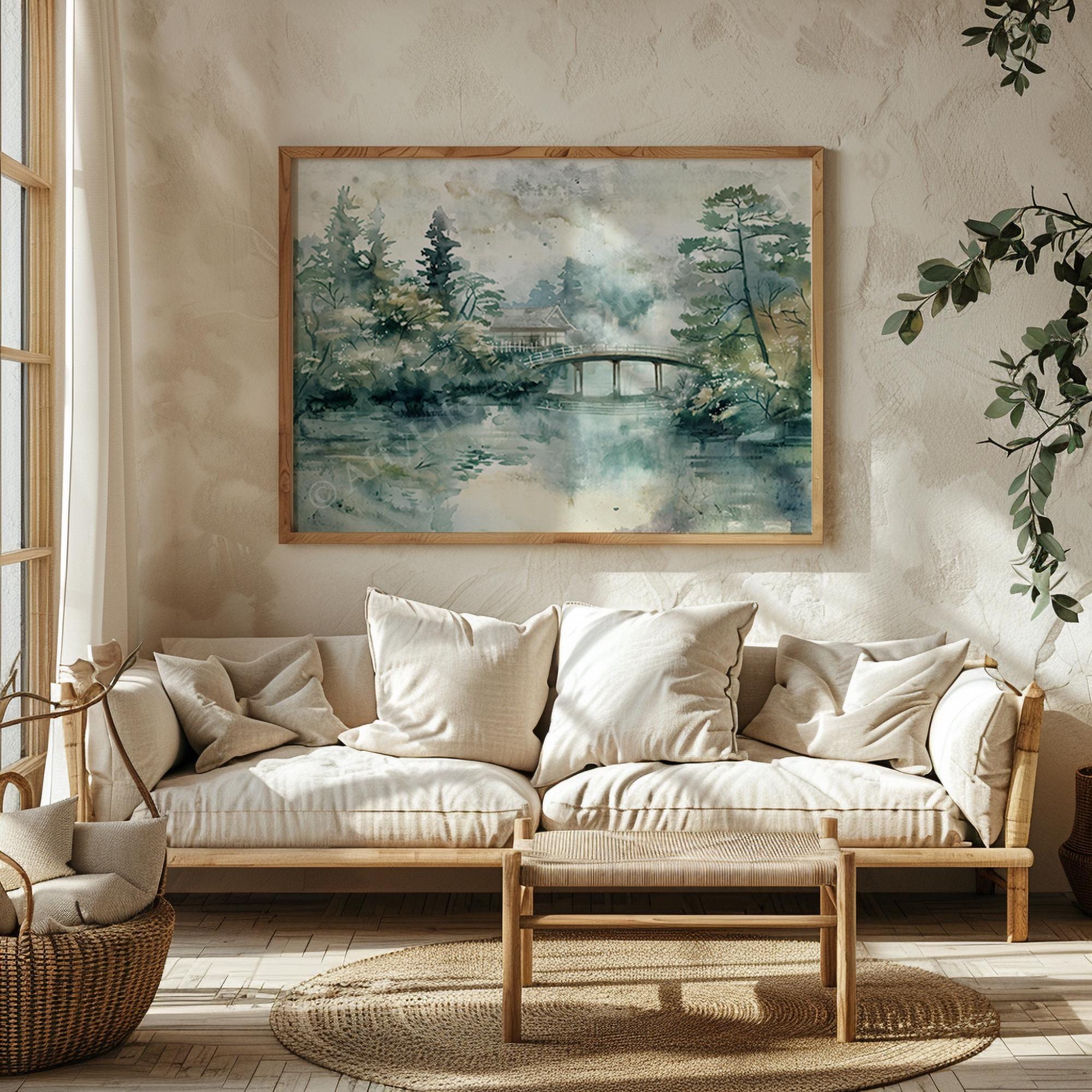 Japandi 水彩画プリントセット：禅風日本の自然アート（デジタル