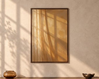 Terracotta Window Light Print, Warm Abstract Wall Art, Japandi Sunlight Poster