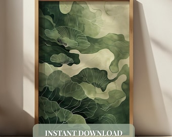 Sage Green Wabi Sabi Wall Art, Japandi Minimalist Nature-Inspired Print + 2 Free Matching Bonus Prints, Calm Abstract Zen Decor Download