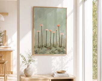 Sage Green Mushroom Wall Art – Minimalist Japandi Botanical Print
