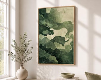 Sage Green Wabi Sabi Wall Art – Minimalist Zen Digital Print, Two Bonus Matching Posters