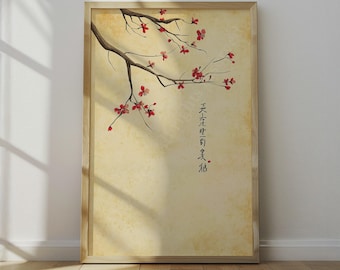 Zen Cherry Blossom Wall Art Print – Japandi Sakura Poster with Minimalist Wabi Sabi Style
