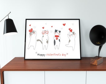 Create a Love Haven: Printable Valentine's Day Cat Art - Instant Download for Romantic DIY Decor |Affordable, Modern Prints for Unique Decor