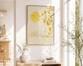 Wabi Sabi Japandi Wall Art Ginkgo Leaf Print – Minimalist Zen Botanical Nature Poster