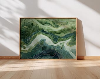 Sage Green Japandi Wall Art – Horizontal Minimalist Landscape, Digital Download