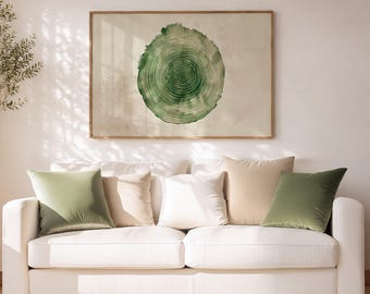 Sage Green Tree Ring Poster – Japandi Horizontal Wall Art (Unframed Print)