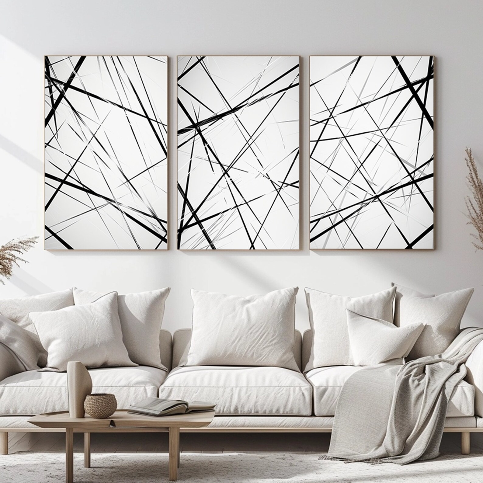 Modern Black and White Abstract Wall Art Minimalist 3-piece Digital ...