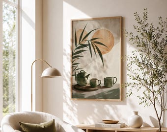 Japandi Tea Ceremony Wall Art – Minimalist Zen Poster with Neutral Wabi Sabi Digital Print