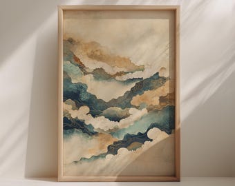 Japandi Cloud Wall Art – Minimalist Wabi Sabi Zen Sky Poster (Digital Download)