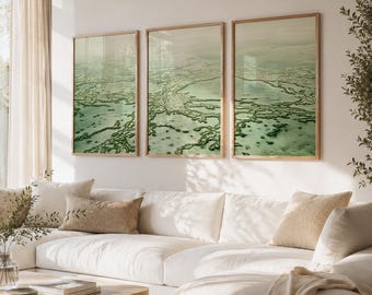 Sage Green Triptych Wall Art Printable – Minimal Fog Abstract, Japandi Wabi Sabi Set